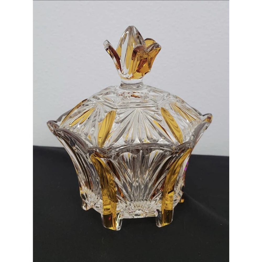 Caesar Czech Crystal

Amber Enamel On Clear Bohemian Vintage Powder Jar